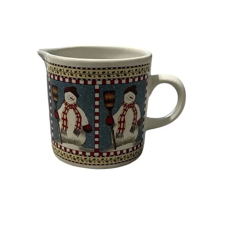Vintage Debbie Mumm Sakura Snowman Creamer | Red And White Scarf |